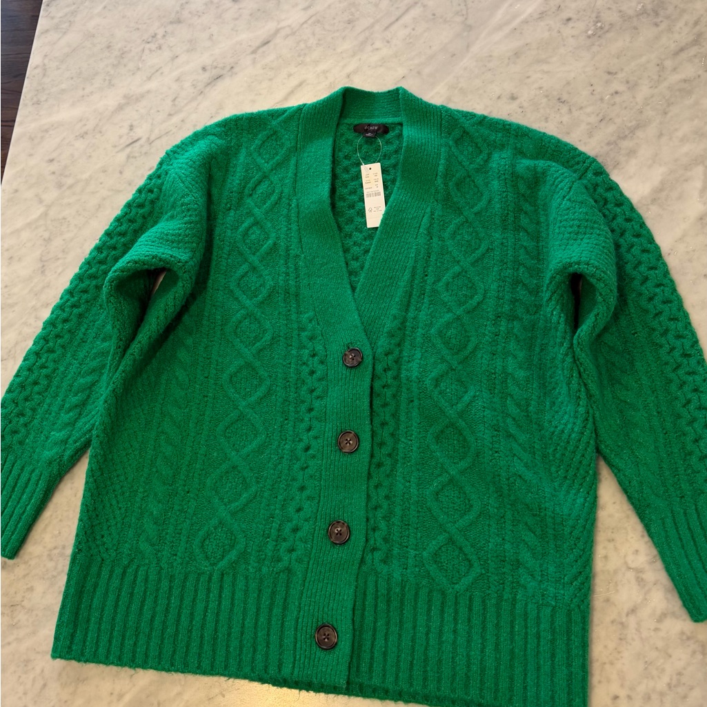 J. Crew Emerald Green Cable Knit Cardigan